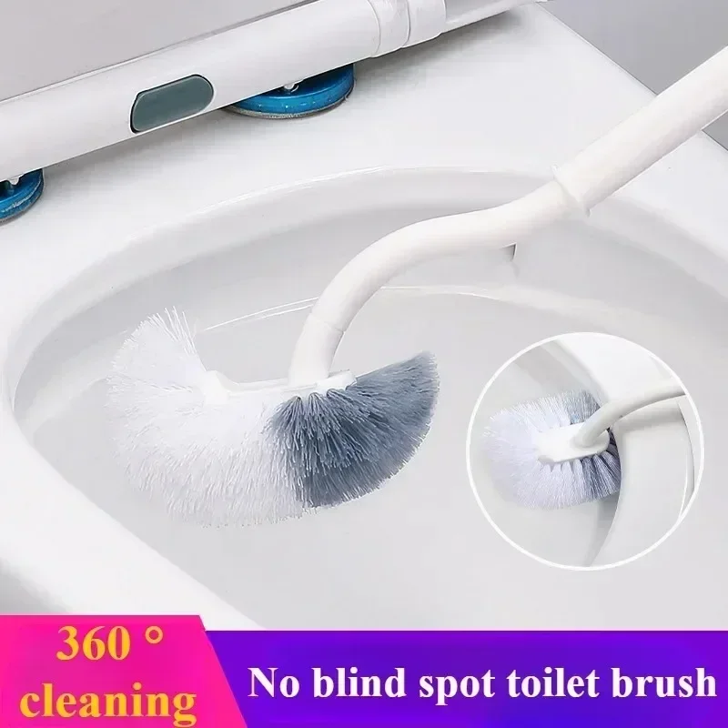 

360° Toilet Brush S Shape Long Handle Durable Plastic Two Tone Bristles Wall Mounted Bathroom Cleaning Tool Space Saving Clean