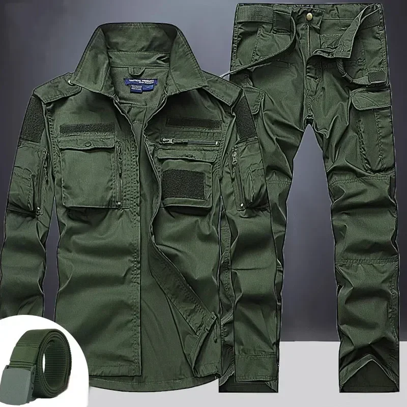 Summer Tactical Sets Mens Outdoor Breathable Multiple Pockets Combat Training  Long Sleeve Shirts Cargo Pants Suits Male