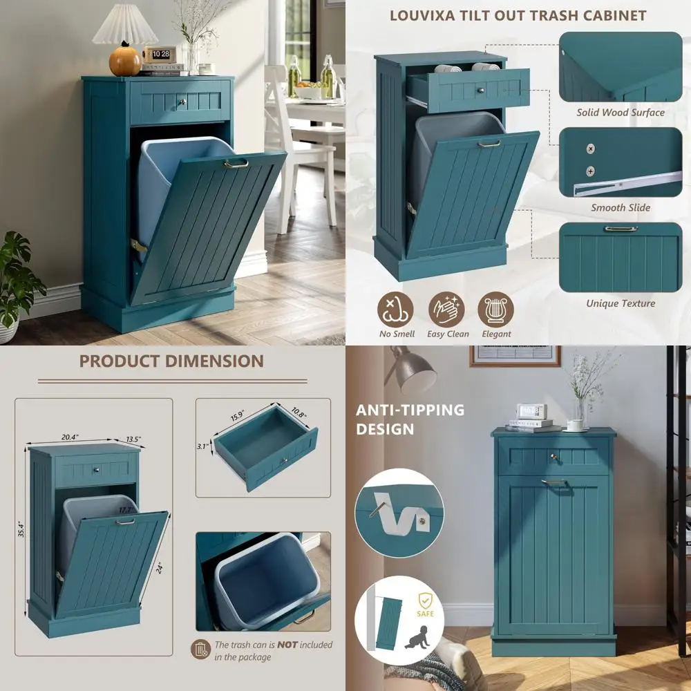 

Dog-Proof Tilt-Out Trash Bin Cabinet for Kitchen Island - Teal Blue, Laundry Hamper Alternative