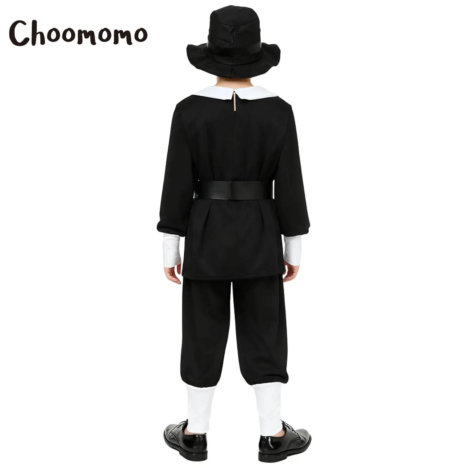 

Boys Medieval Colonial Costumes Halloween Cosplay Victorian Outfit Long Sleeve Top with Waistbelt Pants +Hat 18th Century Suits