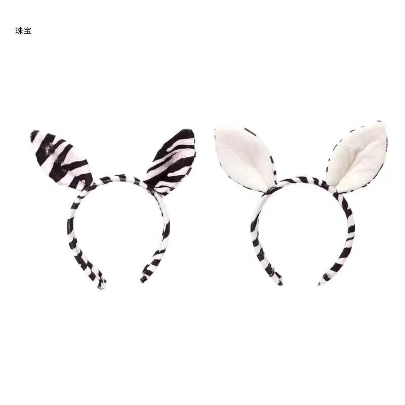 X5QE Halloween Zebras Ear Headbands Cosplay Zebras Ear Headwear Hairbands Headwear Halloween Hairbands Birthday Party