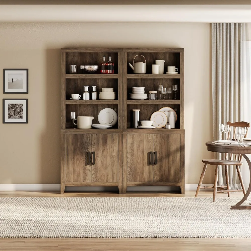 

74" Tal Bookshelf with Door, Farmhouse Bookcase with Adjustable Shelf and Storage Cabinet, Library Wooden Bookshelf for Office