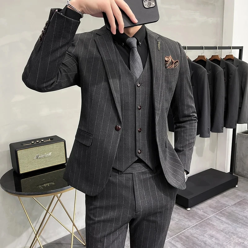 

LE114High-end Brand Plaid Retro Business Suit Groom Wedding Party Slim Suit Fashion British Style Performance