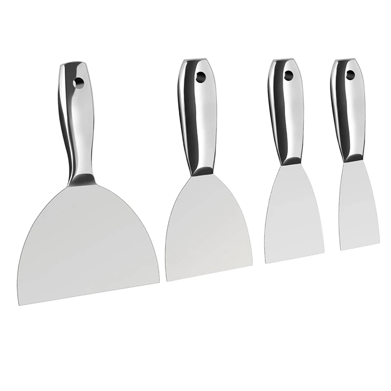 Putty Knife Set,4 PCS One-Piece Premium Polished All-Stainless Steel Scraper Tool For Drywall Finishing