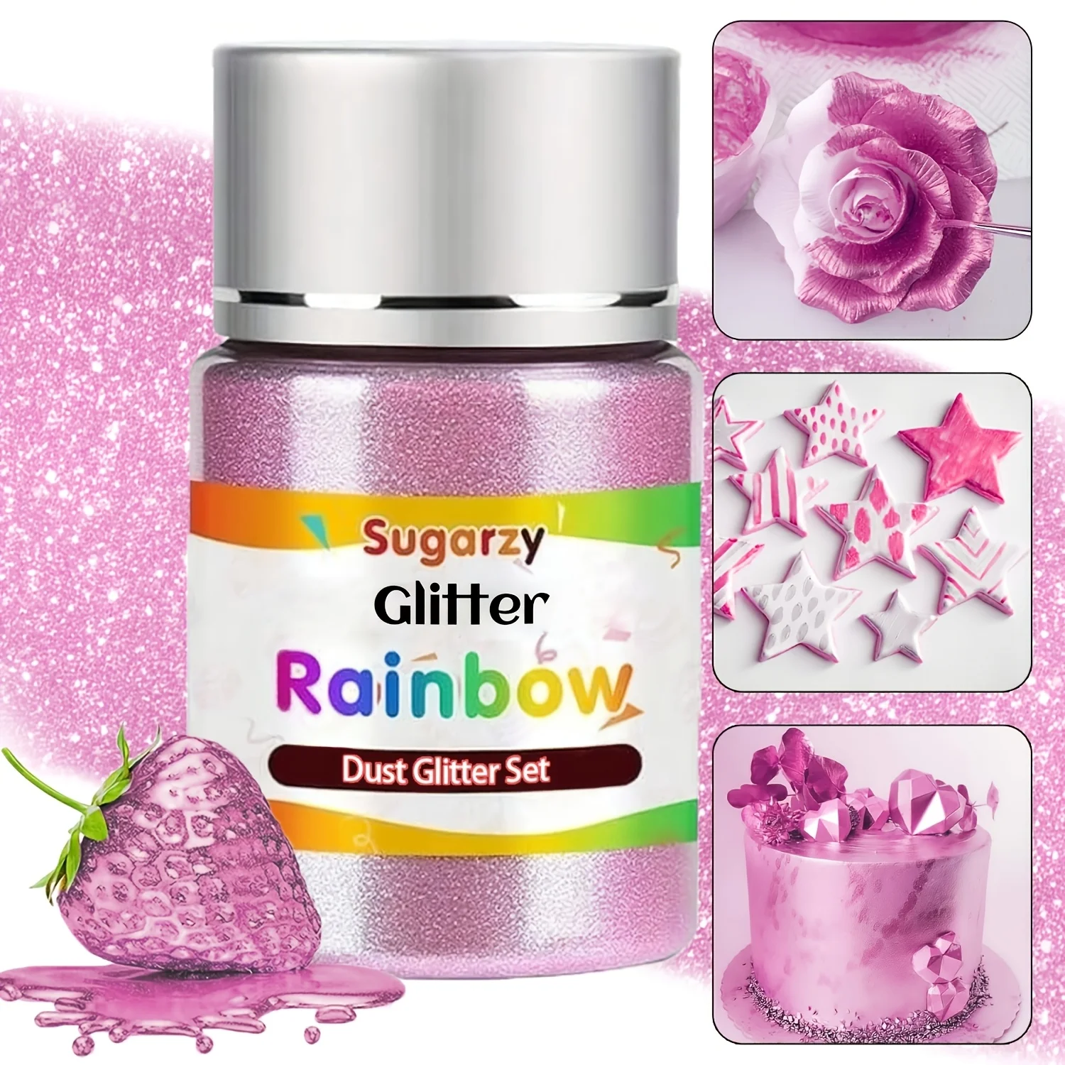 Regenbogen-Glitzer, Schillernde Rosa Streusel Kuchendekoration, Cupcake-Kekse Getränke Oster- und Muttertagsdekoration – Detail 3