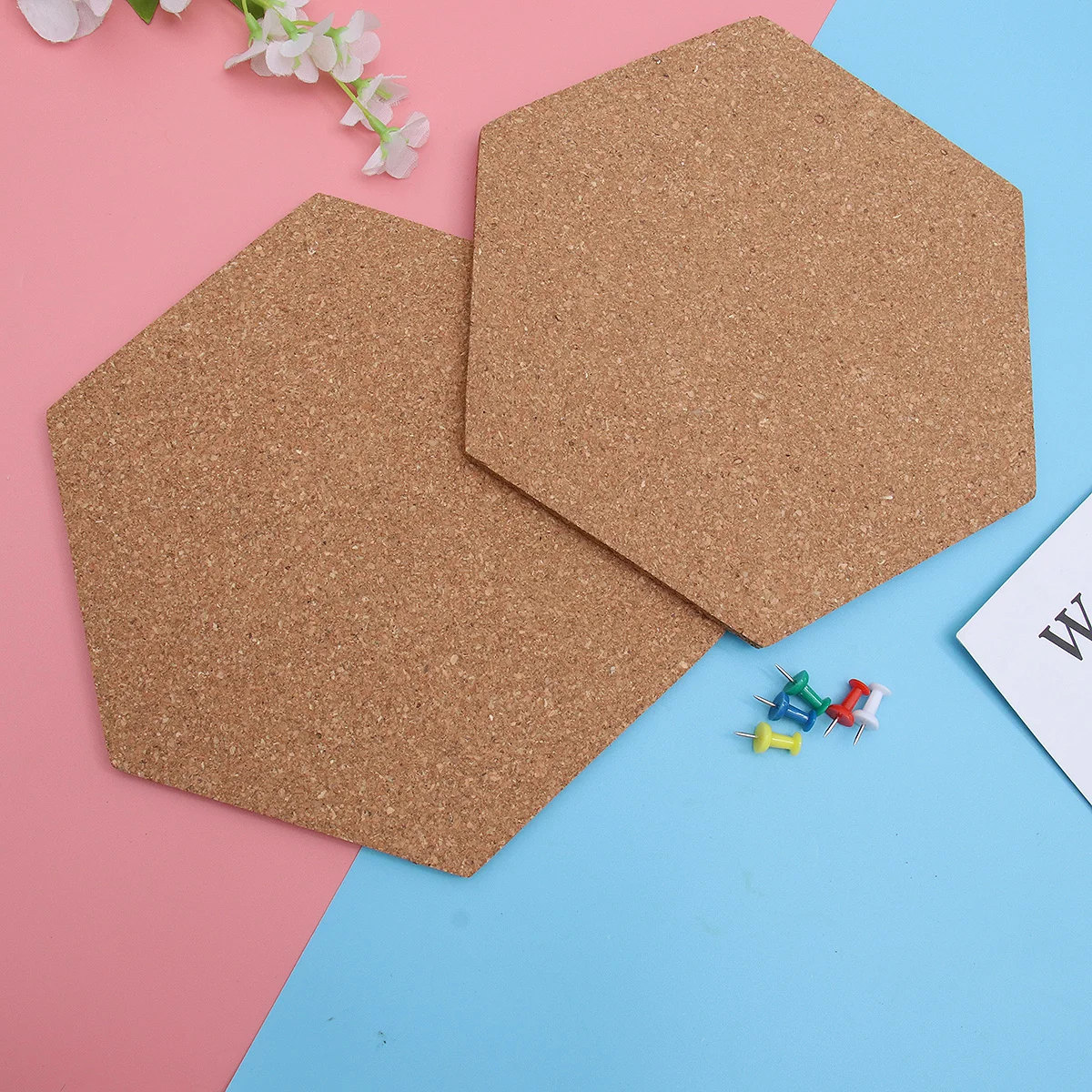 

8PCS Hexagon Cork Boards Photo Wall Message Boards Self-Adhesive Background Bulletin Message Stickers for Home Office