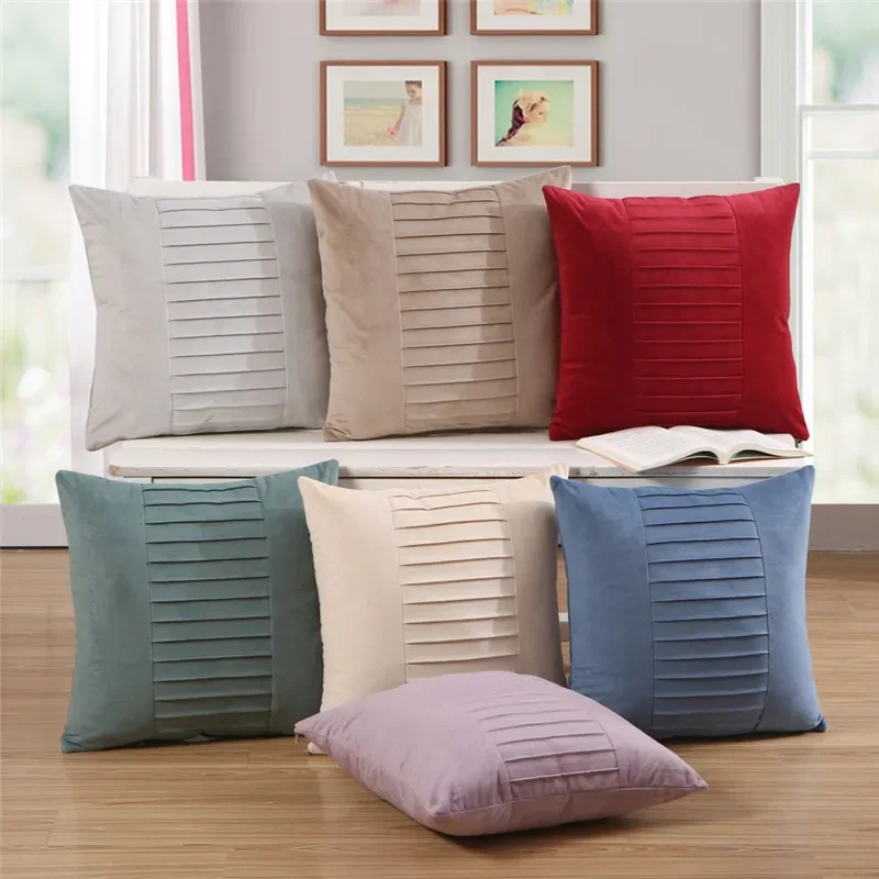 

45x45cm Striped Solid Color Soft Plush Sofa Cushion Cover Home Living Room Decoration Pillow Case