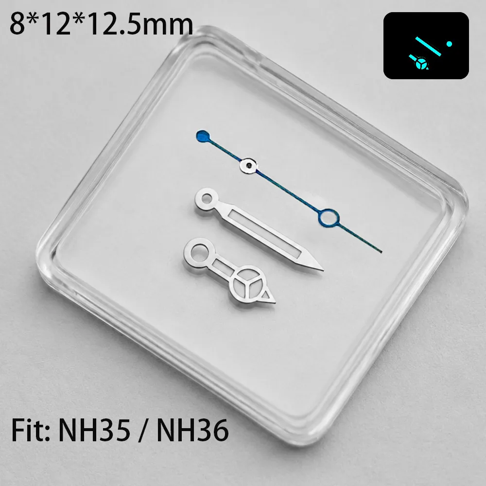 12,5 mm silberne Uhrzeiger, blau und grün, grün leuchtend, passend für NH35 NH36 M8205 8215 821A DG 2813 3804 ETA 2824 2836 Uhrwerk – Detail 14