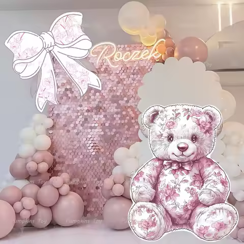 36-12IN Baby Bear Cutouts Cardboard Safari Baby Shower Party Backdrops Watercolor Bow KT Board Birthday Baptism Photo Backdrop