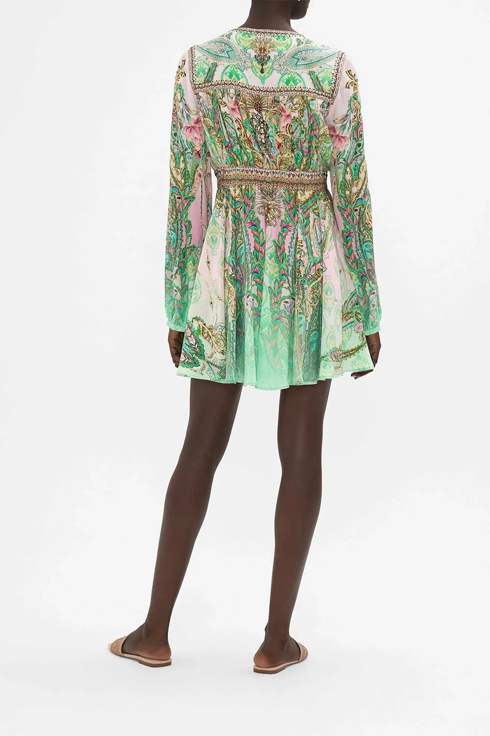 Damska sukienka Mini z głębokim dekoltem w serek z wąska talia z długim rękawem