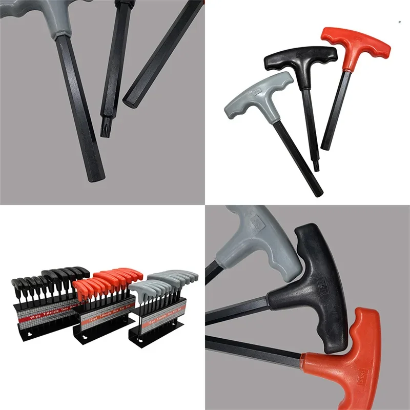 T-Handle Hex Key Allen Wrench Tool Set, Convenient Storage Stand, Metric or Inch, Star, 10Pcs