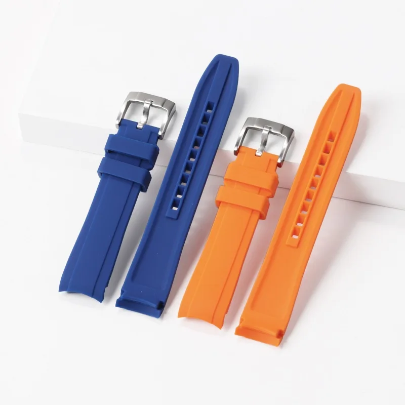 20mm 22mm cinturino per orologio con estremità curva in silicone di alta qualità cinturino con fibbia per orologio con perno in metallo per cinturino universale morbido impermeabile