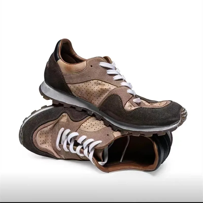 Zapatillas deportivas de cuero de vaca para hombre, zapatos informales, suaves y transpirables, para acampar al aire libre, Trekking, montar, Fitness, viajes