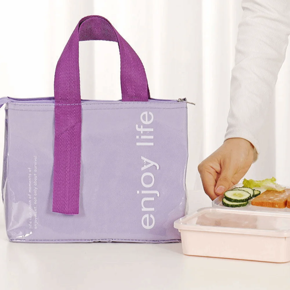 Solid Color Insulated Lunch Bag Large Capacity Kawaii Lunch Handbag Oil Resistant Waterproof Thermal Picnic Bag Picnic