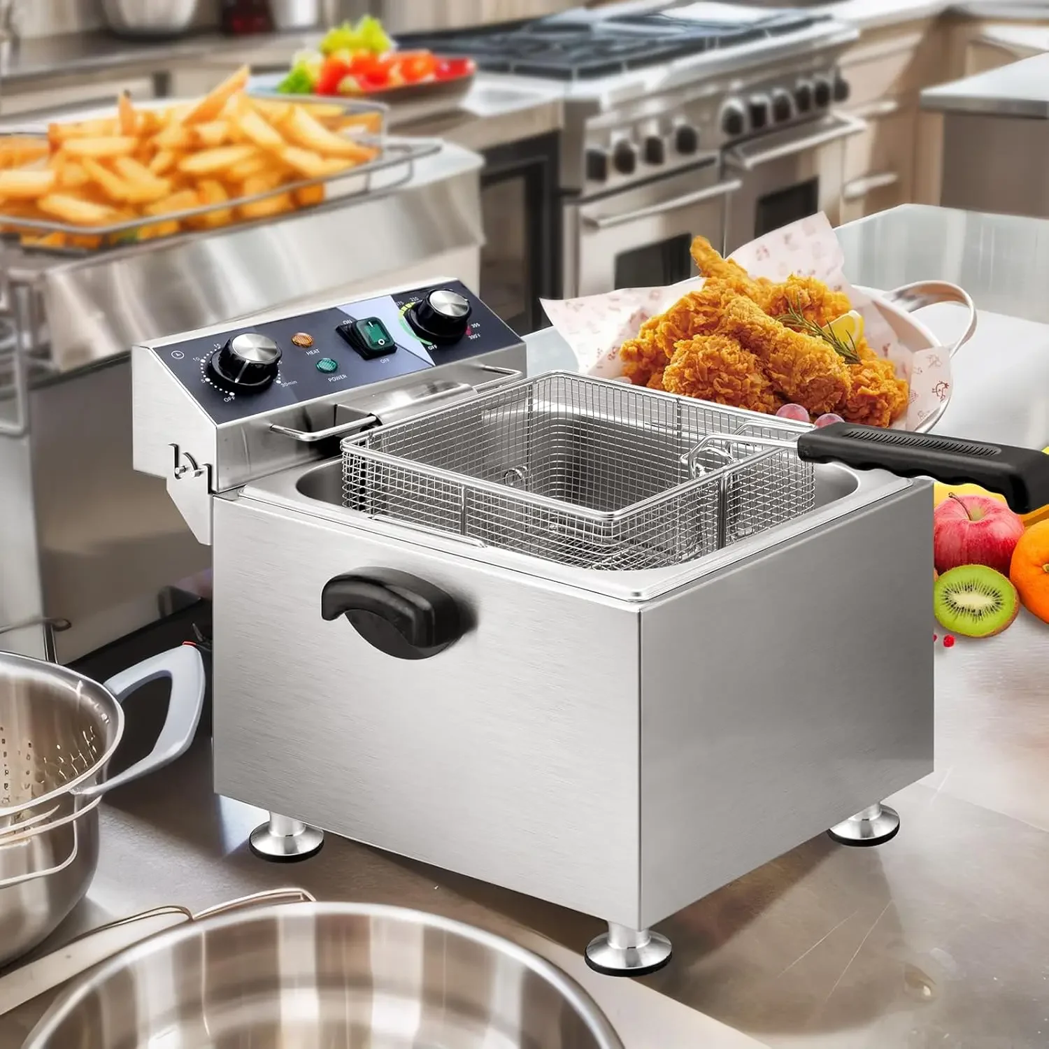 Deep Fryer - 13L 13.7QT Commercial Deep Fryer 1800W 120V18.7 ปอนด์พร้อมการควบคุมอุณหภูมิและตัวจับเวลาตะกร้าขนาดใหญ่ Fryer สําหรับ Comm