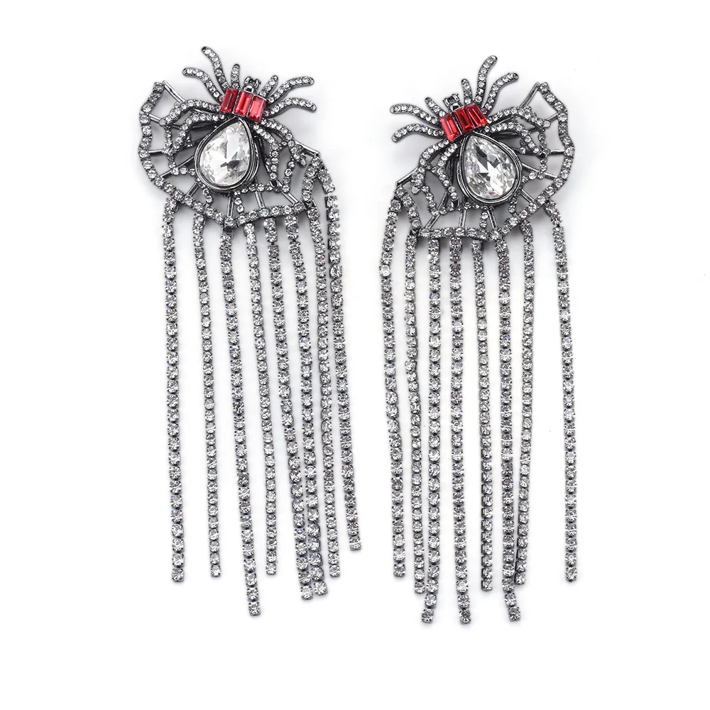 2026 موضة جديدة كريستال الراين سلاسل شرابة الأقراط الطويلة النساء خمر لطيف العنكبوت الحشرات كبيرة استرخى أقراط مجوهرات