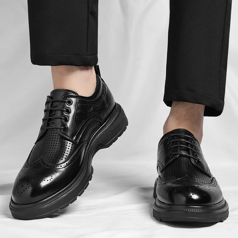 

Роскошная уличная мужская обувь на шнуровке, высококачественная мужская повседневная кожаная деловая офисная обувь, модные мужские оксфорды на толстой подошве
