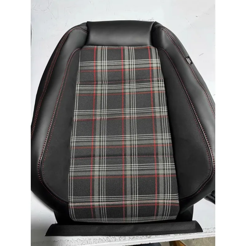 Upgrade your car interior with black-gray-red plaid seat covers, perfect for racing style with original seats