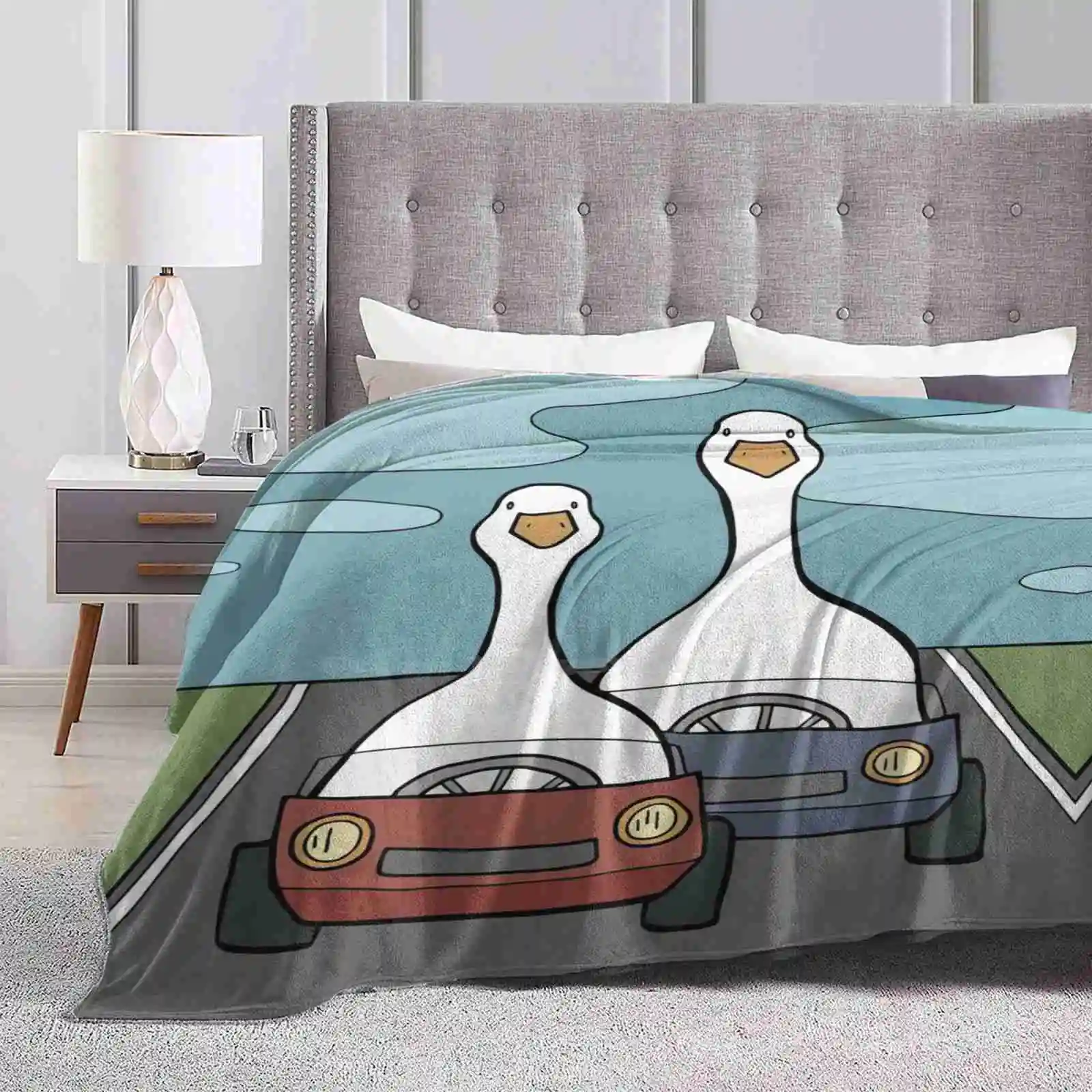 Ducks In A Car Race Latest Super Soft Warm Light Thin Blanket Cute Ducks Geese Car Race Cars Automobiles Red Car Blue Car