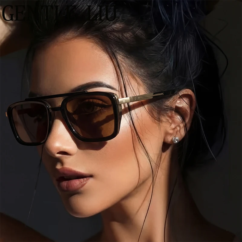 

2026 Oversized Polarized Square Sunglasses Women Luxury Brand Designer Double Bridge Outdoor Steampunk Driving For Ladies Shades