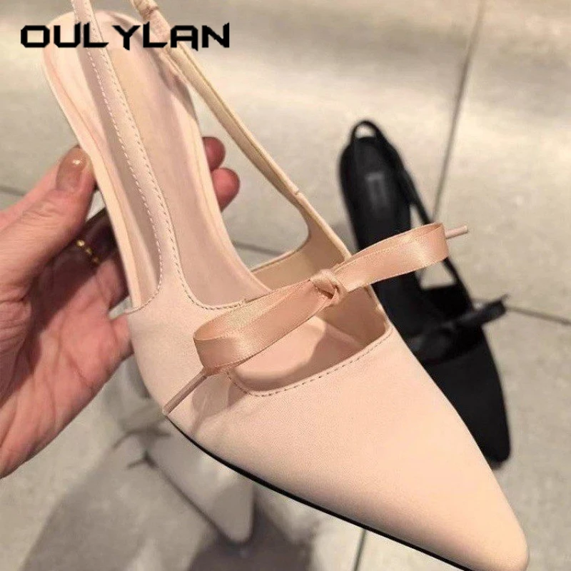 

Oulylan элегантные туфли на высоком каблуке с острым носком на шпильке, простые туфли на высоком каблуке с узлом-бабочкой, женские однотонные босоножки на высоком каблуке