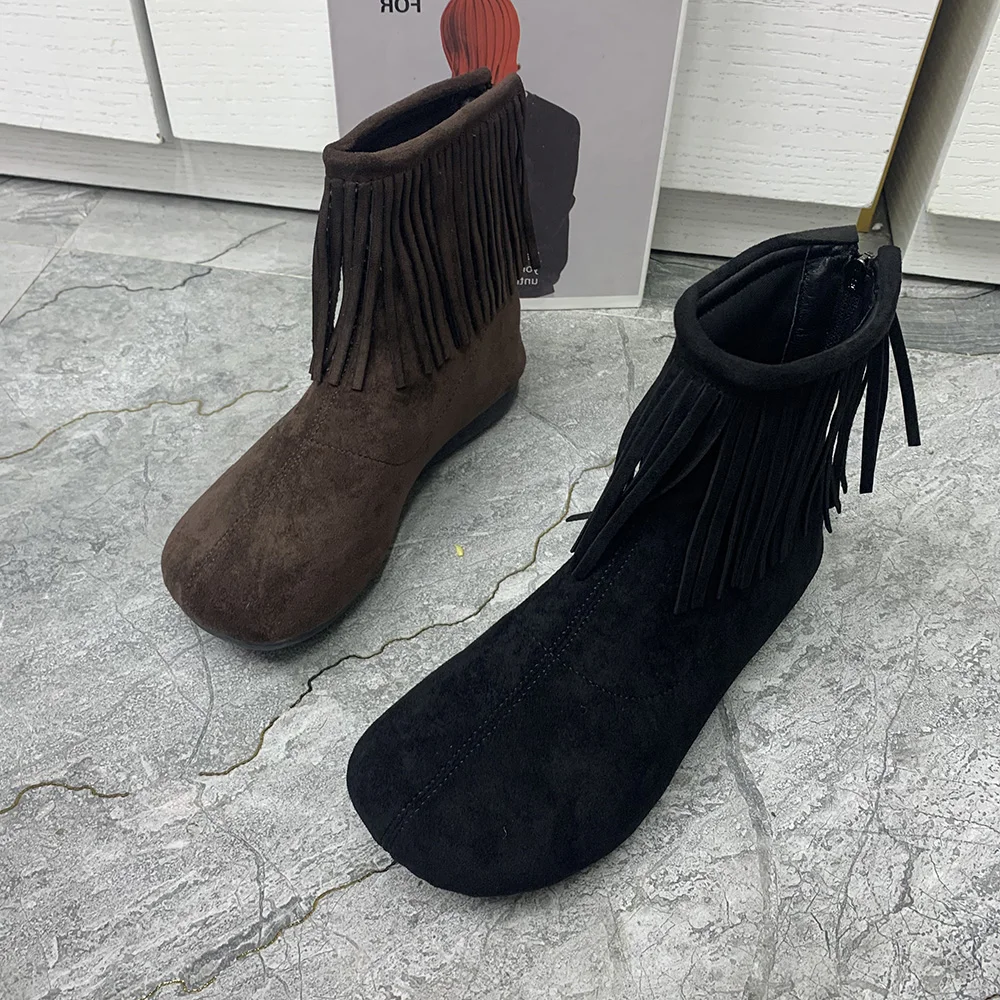 Winter Women Boots Tassels Ankel Boot Antislip Warm Fur Fashion Women Shoes Plus Size Casual Flat Boots  Plush Snpw Boots