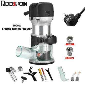 Router elettrico Trimmer 6.35/8mm 6 velocità Router elettrico per la lavorazione del legno 2000W per fresa per legno Spina europea Strumenti per falegname fai da te