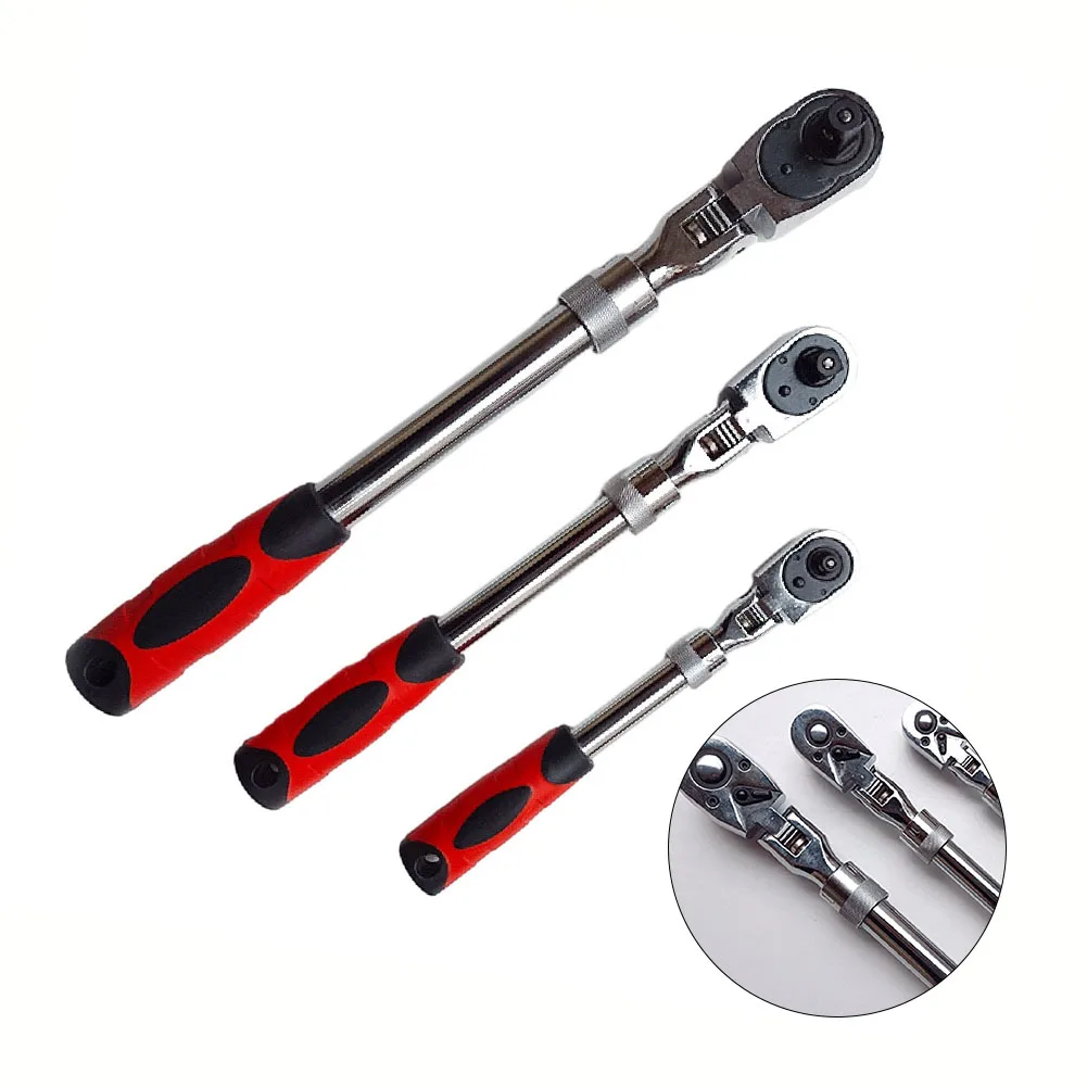 

72Tooth Flex Head Socket Ratchet Wrench Extendable Spanner 1/4" 3/8" 1/2" For Garage Workshops Auto Repair Hand Tools