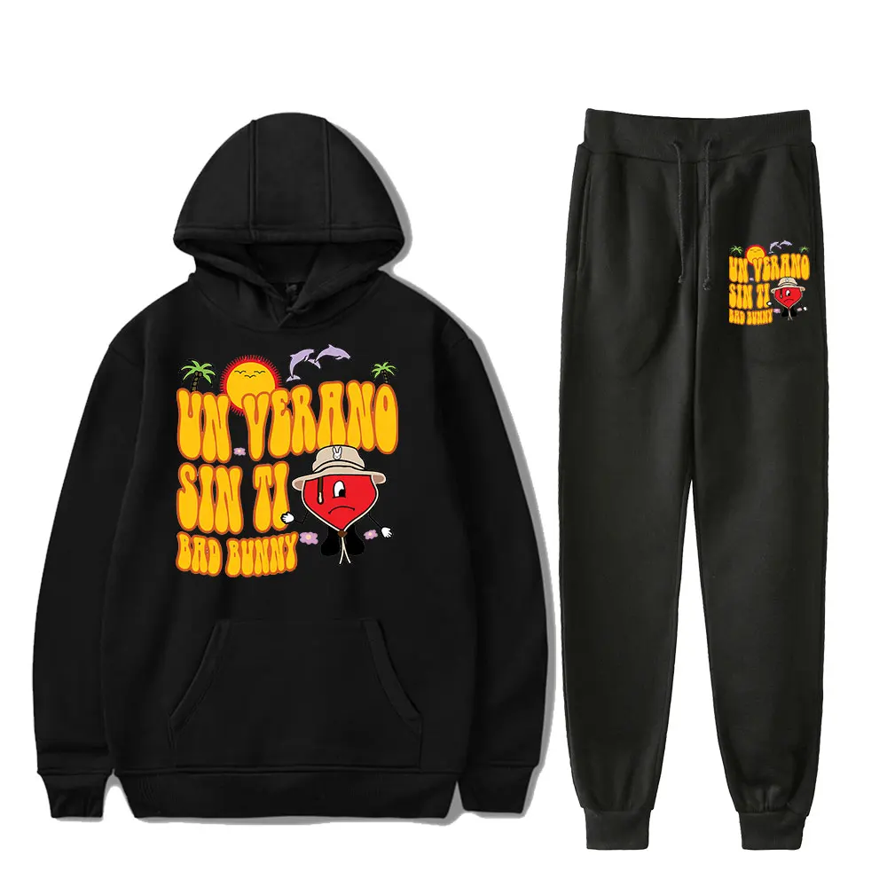 Cartoon Funny Bad Bunny Un Verano Sin Ti logo Rapper Print Sweatshirt Sweatpants Suit Hoodies+Trousers Suit 2 Piece Set Clothes - Image 2