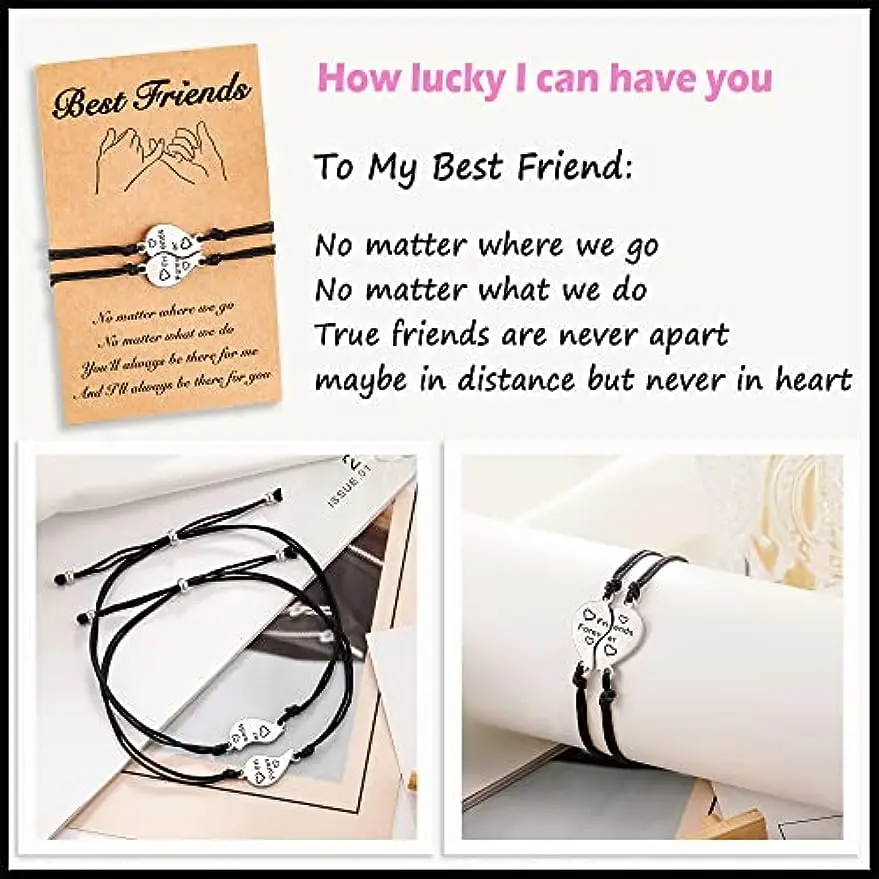 Best Friend Sister Friendship Bracelets for 2/3 Heart Matching Bracelets Gifts for Women Girls  Adjustable Handmade BFF Gifts