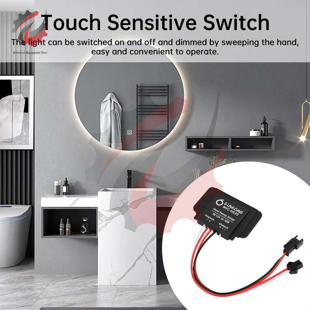 DC 12V Bathroom Mirror Switch Touch Hand Sweeping Switch Sensor Stepless LED Inductive Dimming Dimmer Switch for Light Mirror