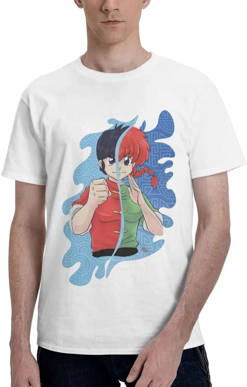 Anime Ranma ½ Shirt Cotton Crew Neck Fashion Tee for Man Black