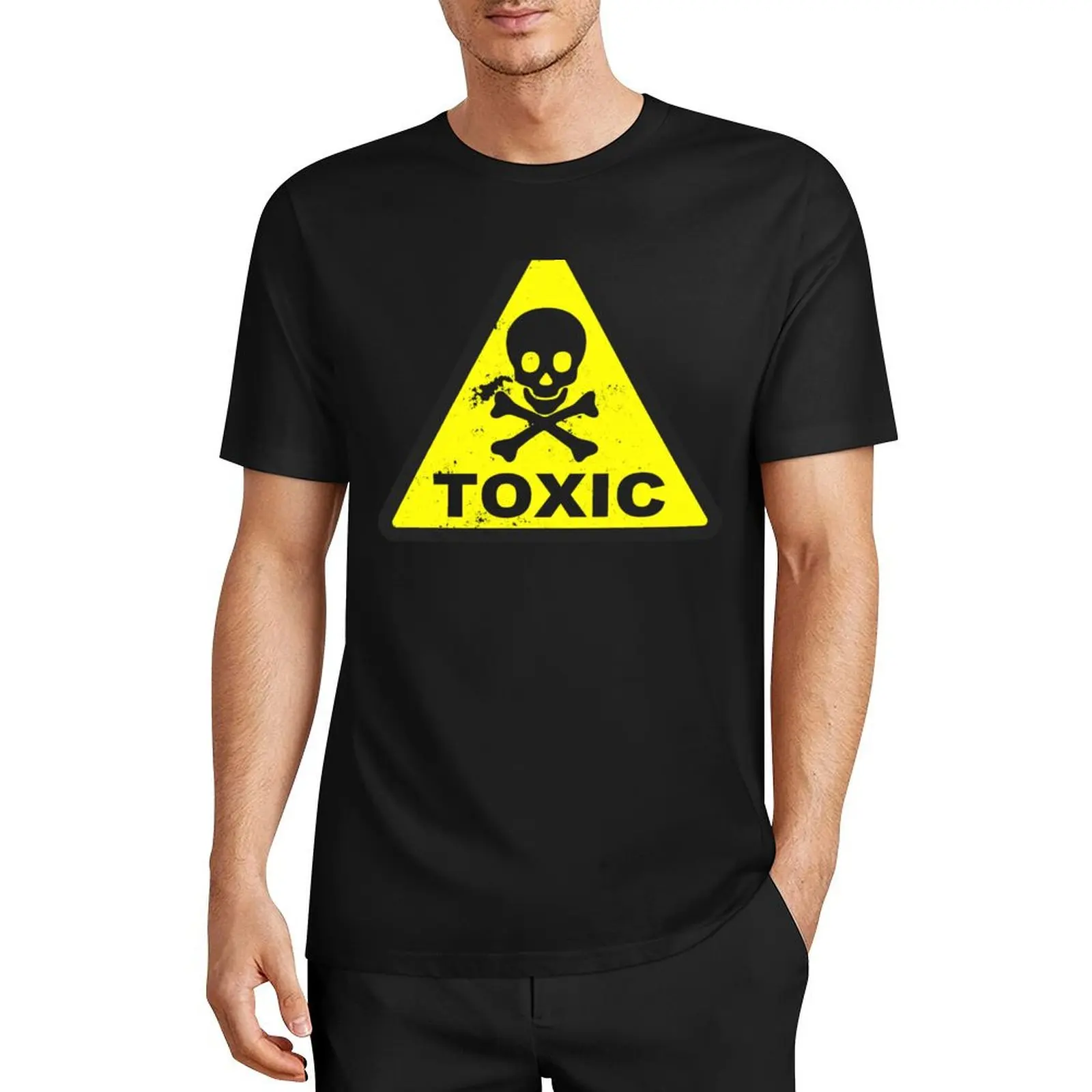 

Футболка Toxic, Caution Toxic, Yellow, Skull, Toxic Sign, дизайнерские рубашки, таможенные черные футболки для мужчин, хлопок