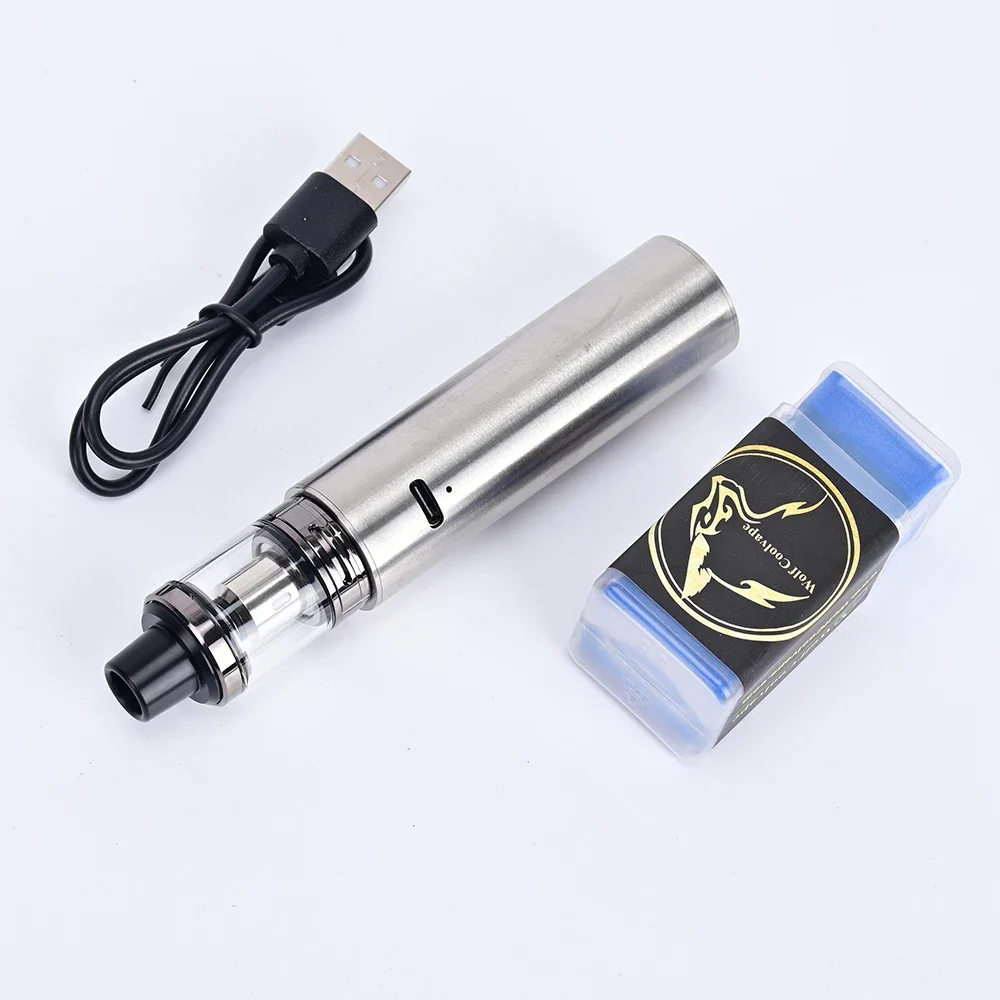 Wolfcoolvape E-Cig Mod Starter Kit Vape com tanque atomizador de preenchimento superior de 2ml 0,3ohm tamanho 24mm e vaporizador de bateria de 1300mAh