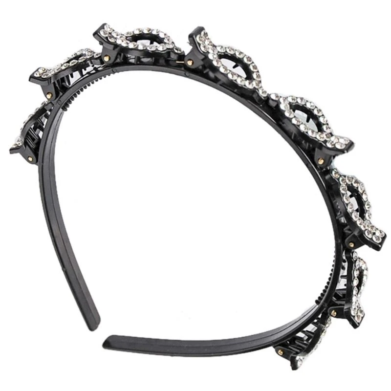 

652F Double Layer Twist Plait Plastic Headband Double Bangs for Rhinestone Hairpins Hair Hoop Hollow Woven Hairband Hairstyle