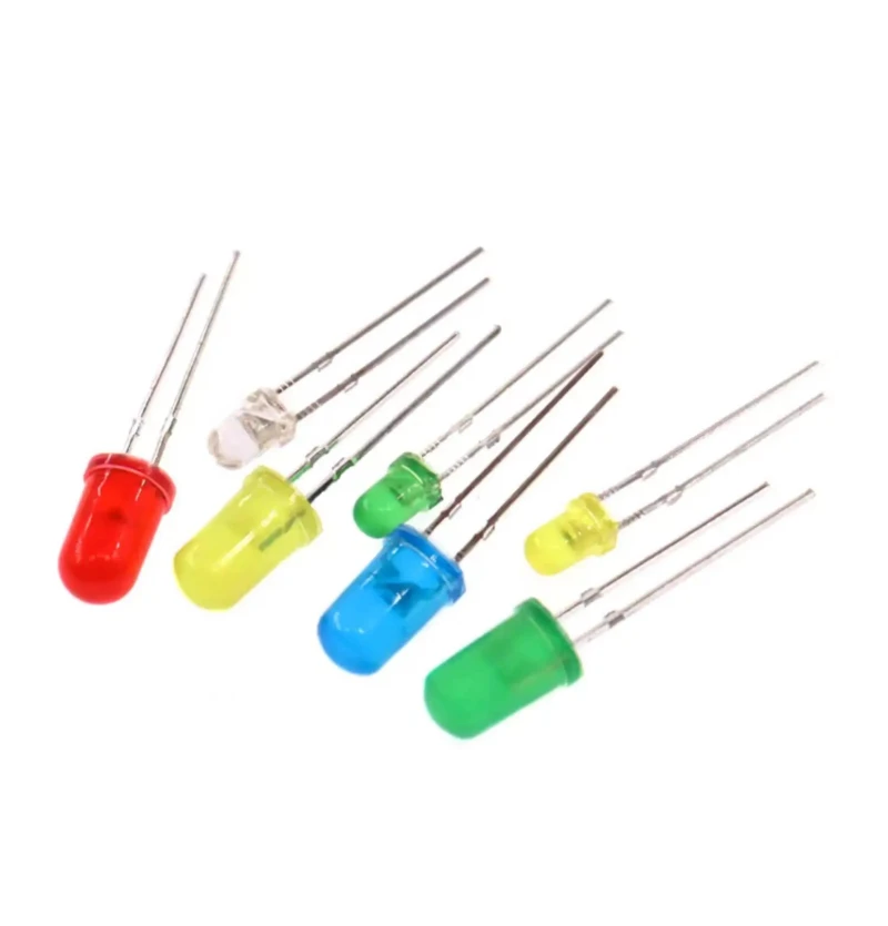 50-100 Stück LED-Glühbirnen, Direkt-DIP Experimentierlampenperlen, 3mm F3, 5mm F5 Komponentenmix Rot Grün Gelb Blau Weiß – Detail 2