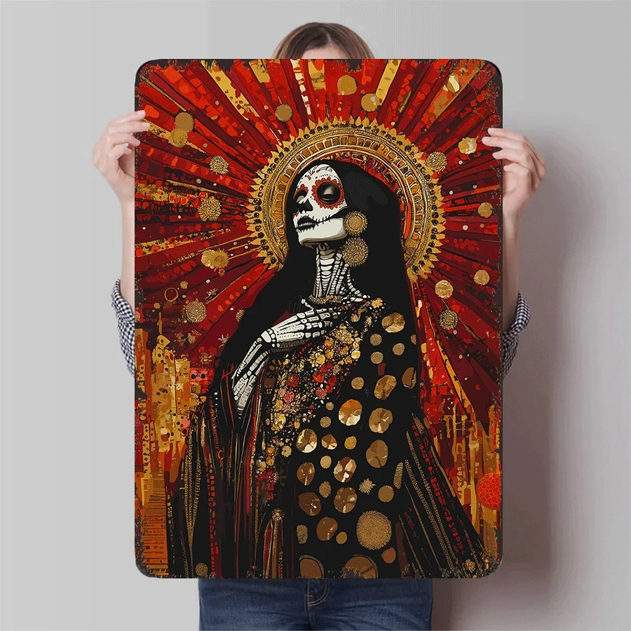 La Santa Muerte Arte Religiosa Decoração de Parede de Metal Tradicional Cultura Folclórica Mexicana Esqueleto Deusa Pintura