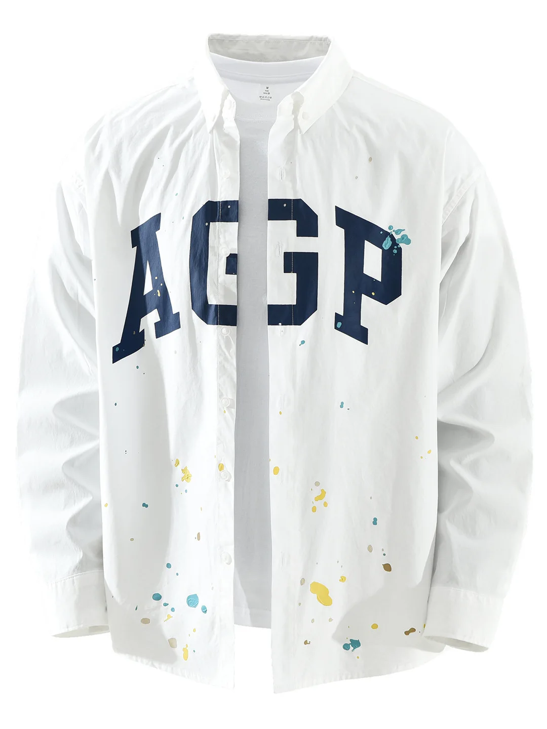 

Модная мужская рубашка с длинным рукавом и буквенным принтом, повседневный свободный топ из чистого хлопка с воротником