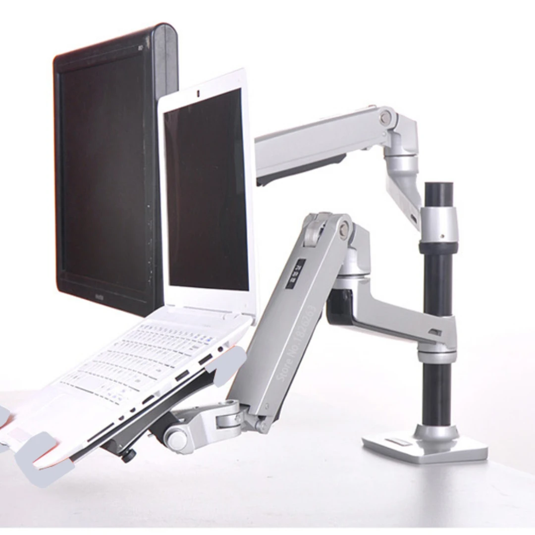 Desktop Full Motion 17-32inch Monitor Holder Mount +10-17inch Laptop Support Mechanical Spring Dual Arm Max.Loading 10kgs Each