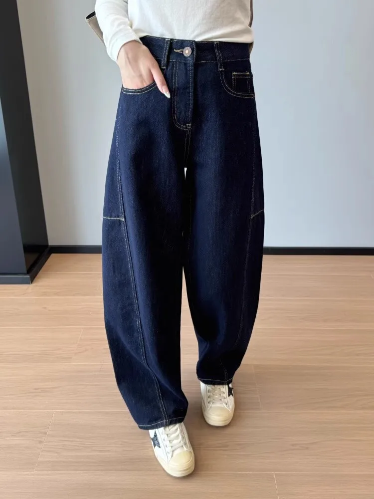 

Deep Blue Retro High Waist Wide Leg Jeans Women's Winter plus Size Casual Versatile Design Sensation Bend Knife Long Pants Au...