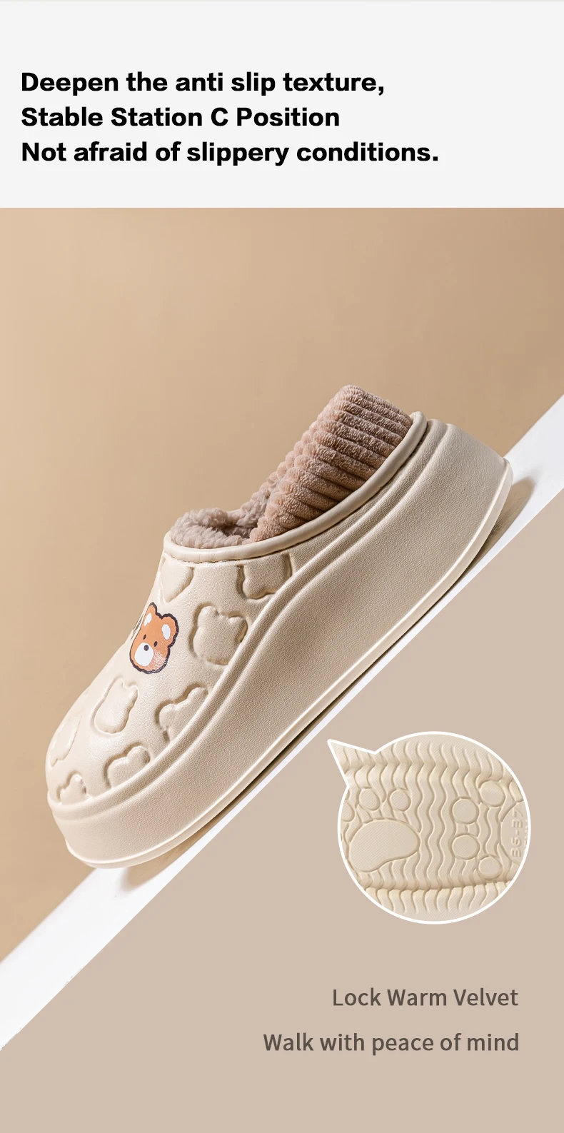 Wasserdichte Winter-Hausschuhe für Damen und Herren, Niedliche Bären-Design, EVA, Warm, Plüsch Gefüttert, Dicke Plattform, Rutschfest, für Innenräume, Schlafzimmer, Pantoffeln – Detail 8