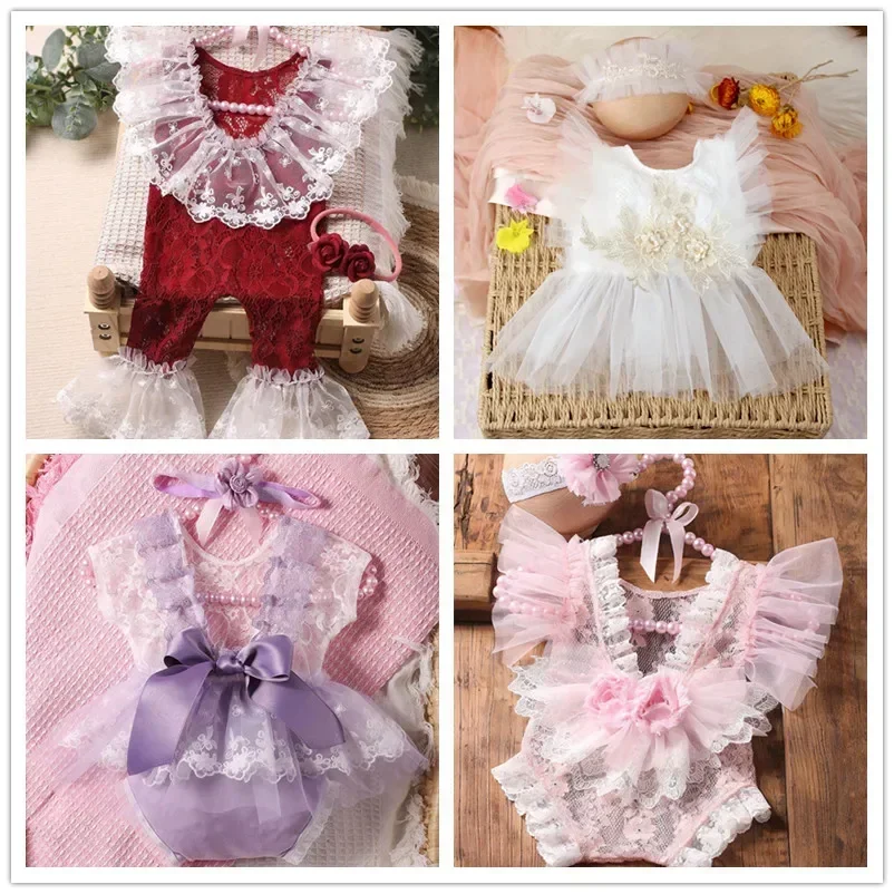 

Платье для маленьких девочек, наряды для фотосессии новорожденных, кружевной комбинезон, детский костюм, аксессуары для фотосъемки