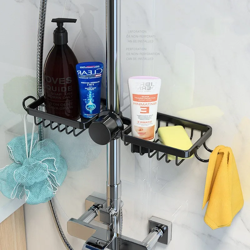 Wasserhahn Abtropfgestell für Waschbecken Set Luxus Küchenartikel Organizer Badezimmer Neu Schwarz Gold Edelstahl Rack Lagerregal – Detail 4