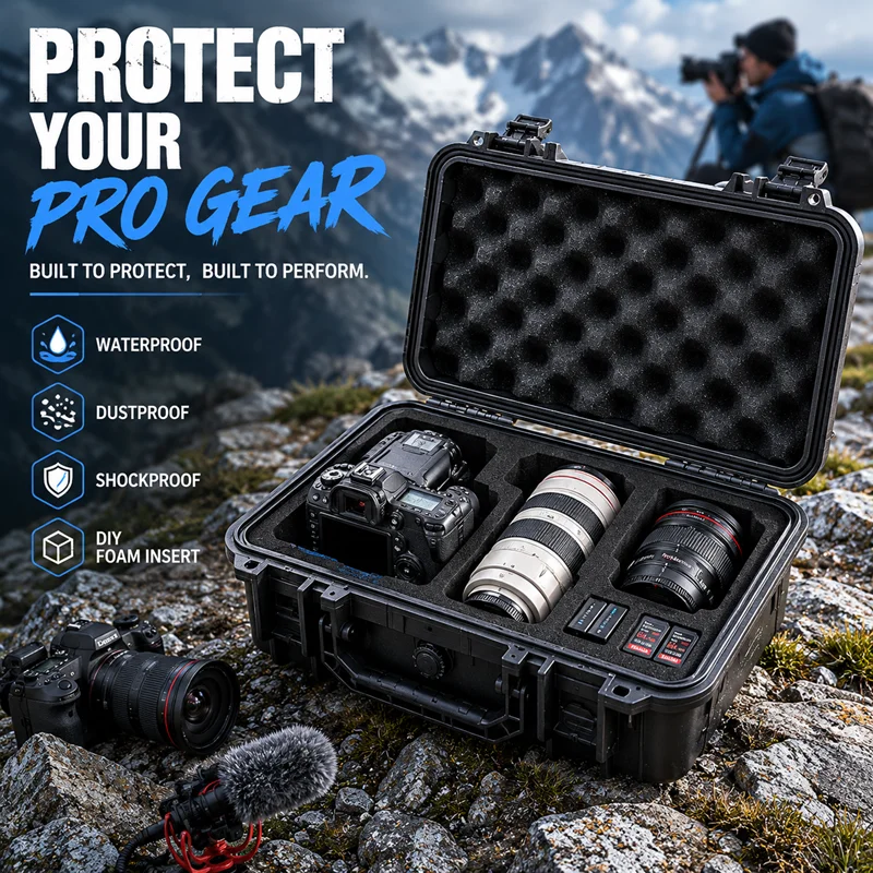 Waterproof Hard Carry Case Bag Toolbox With Pre-cut Sponge Storage Box Safety Protector Organizer Hardware Box Impact Resistant
