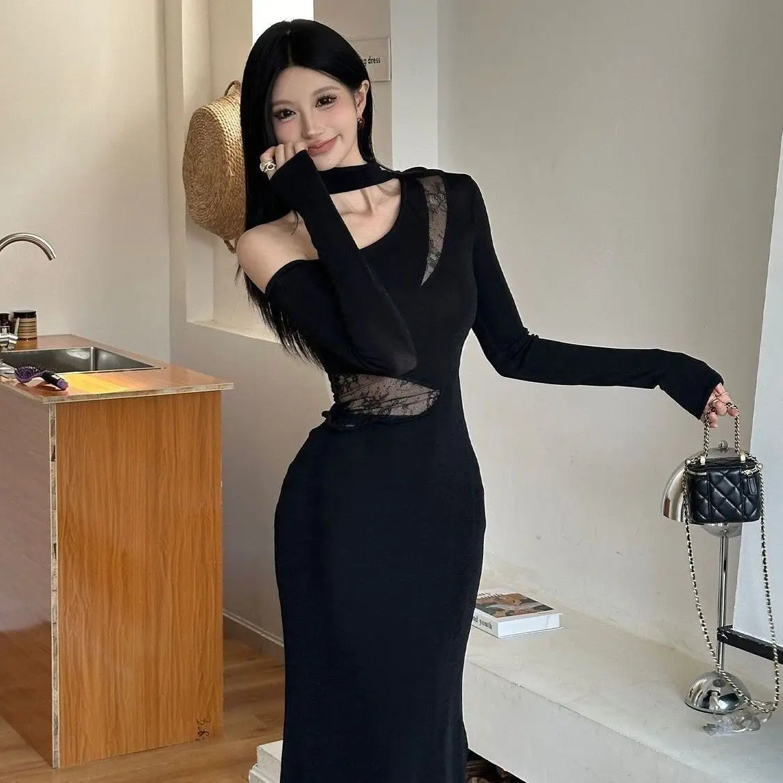 Abiti da donna rosa primaverili jacquard patchwork geometrico a costine senza vita a-line urbano letterario artistico delicato ricamo unico