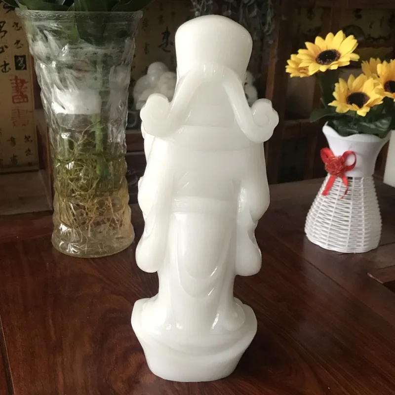 White Jade Wealth God Buddha Statue Ornament Afghan Jade Sheep Fat Jade God of Wealth Home Buddhist Hall Jade Craft Decoration