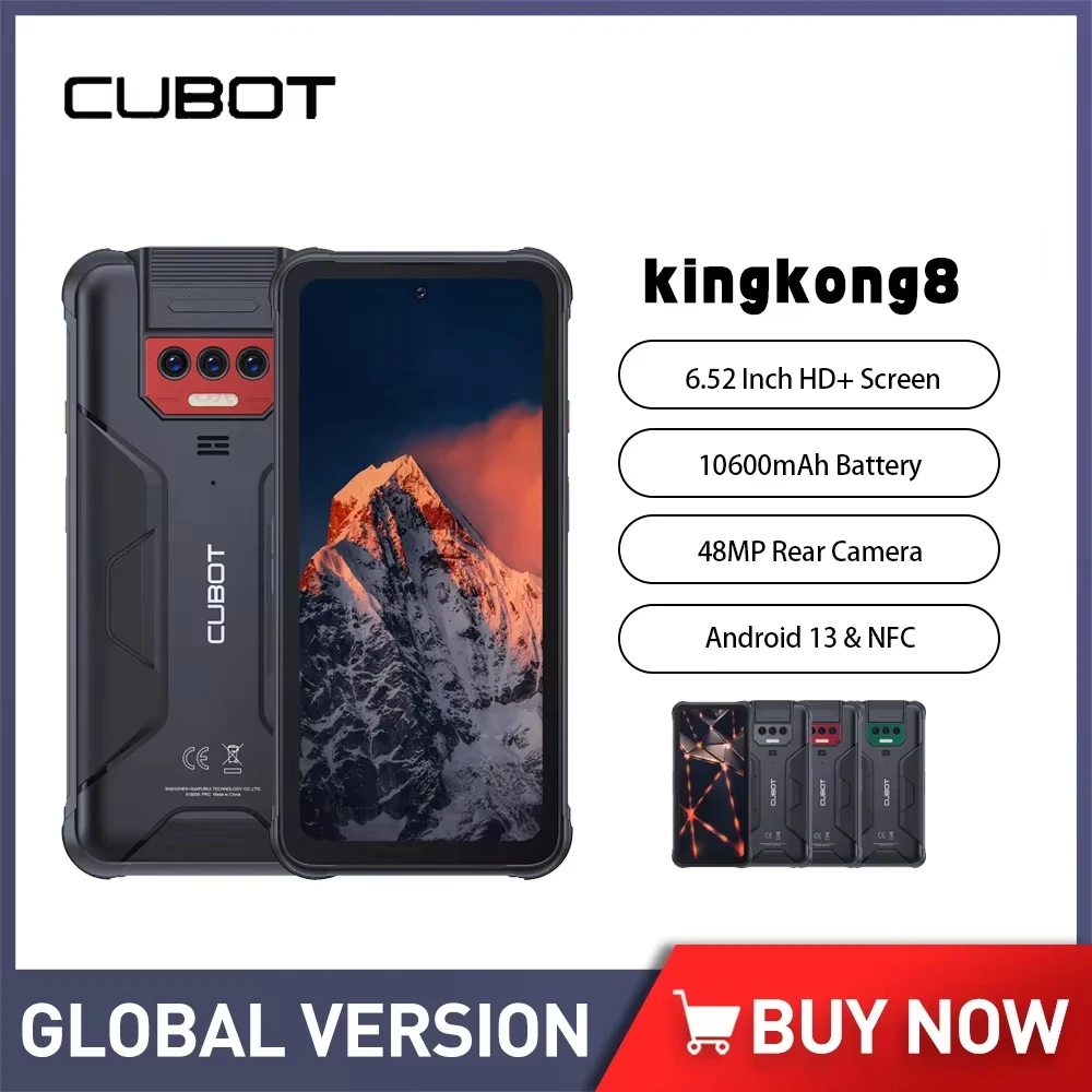 

Cubot KingKong 8 Rugged Smartphone 6.52 Inch 12GB RAM(6+6GB)+256GB ROM Mobile Phone 16MP+48MP 10600mAh Android 13 Cellphone NFC