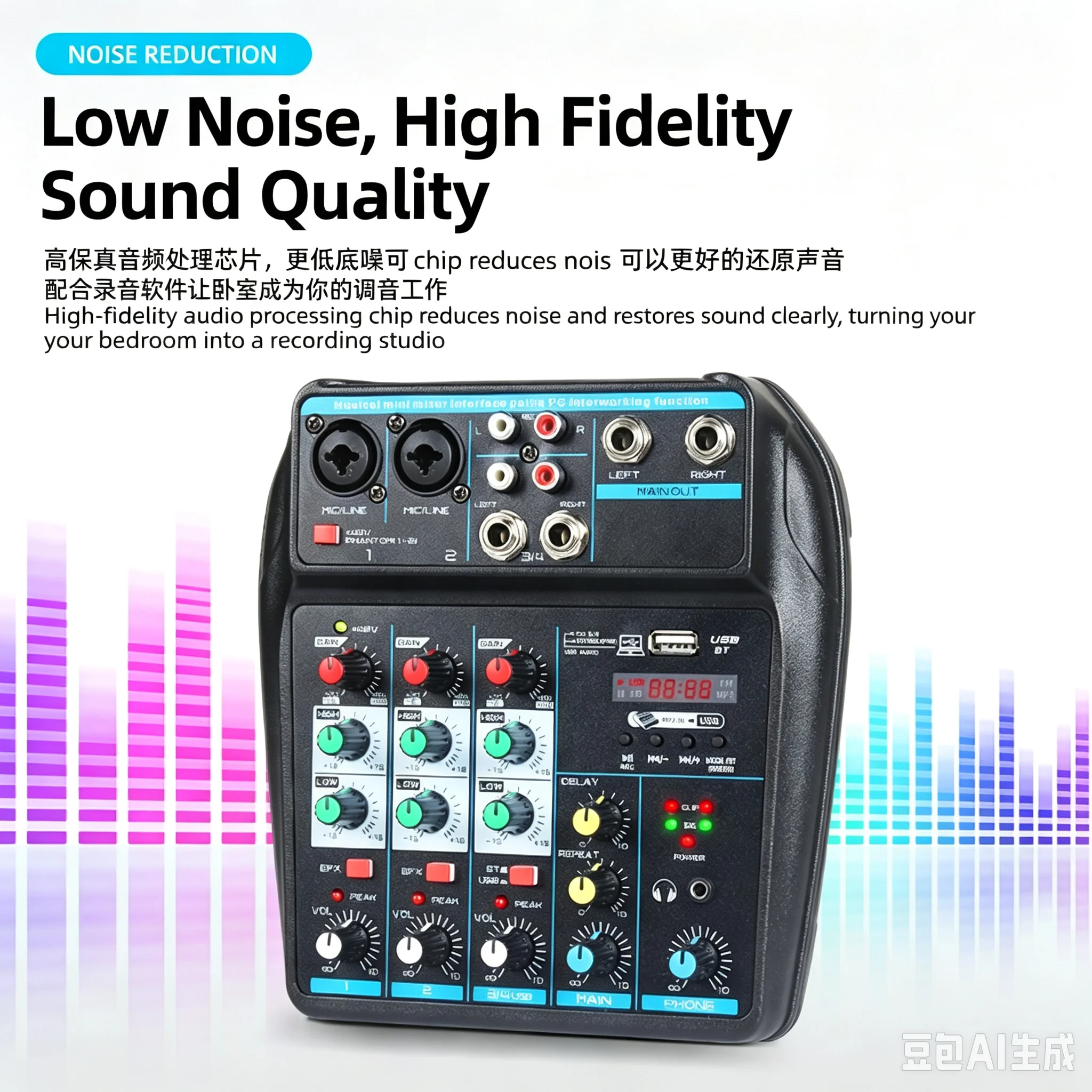Mini 4 Channel USB Audio Mixer PC Console With BT Record 48V Phantom Dj Controle Mixer Samrt Phone Live