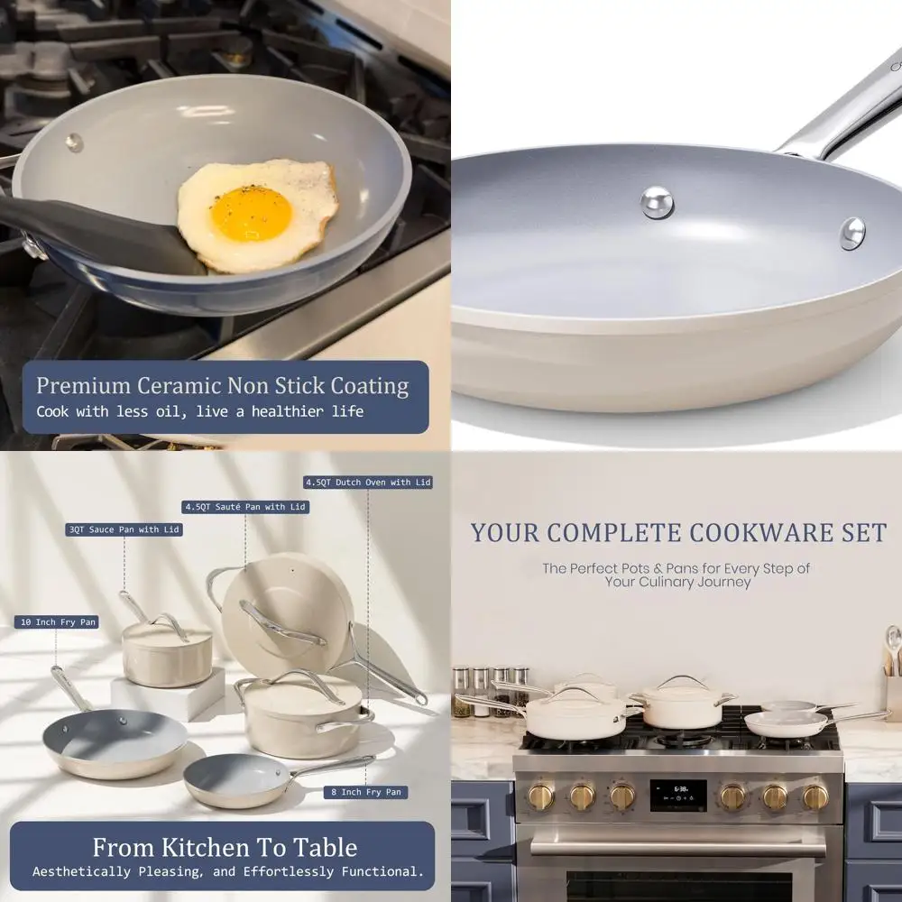 

10 керамических сковородок с антипригарным покрытием — безопасная для яиц, блинов, жарки, даже нагрев, без ПТФЭ/PFOA/PFAS, всех варочных панелей, нержавеющей стали