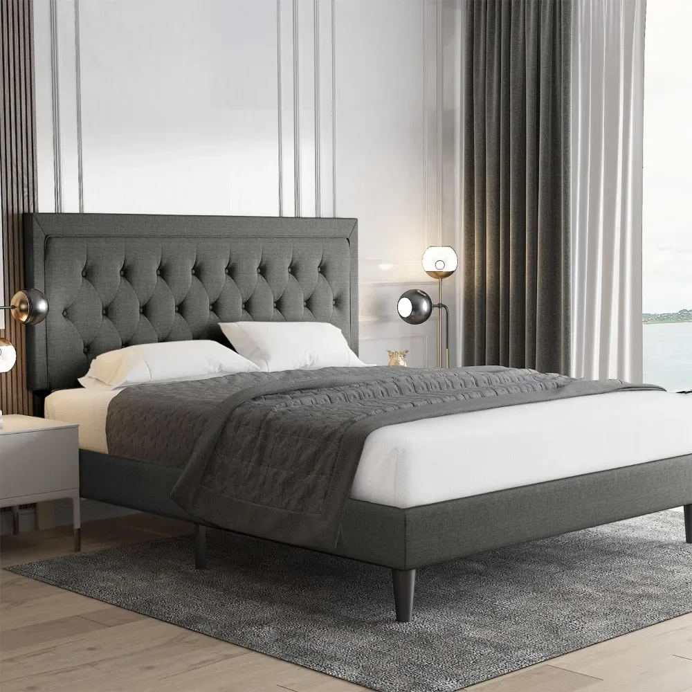 

Queen Bed Frame, Platform Bed Frame/Fabric Upholstered Bed Frame with Adjustable Headboard/Wood